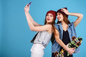 customer taking a selfie. user generated content